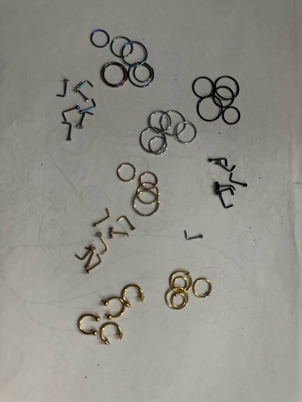 Mixed Metal Nose Rings and Seam Rings Set - Gold, Silver, Black, Rose